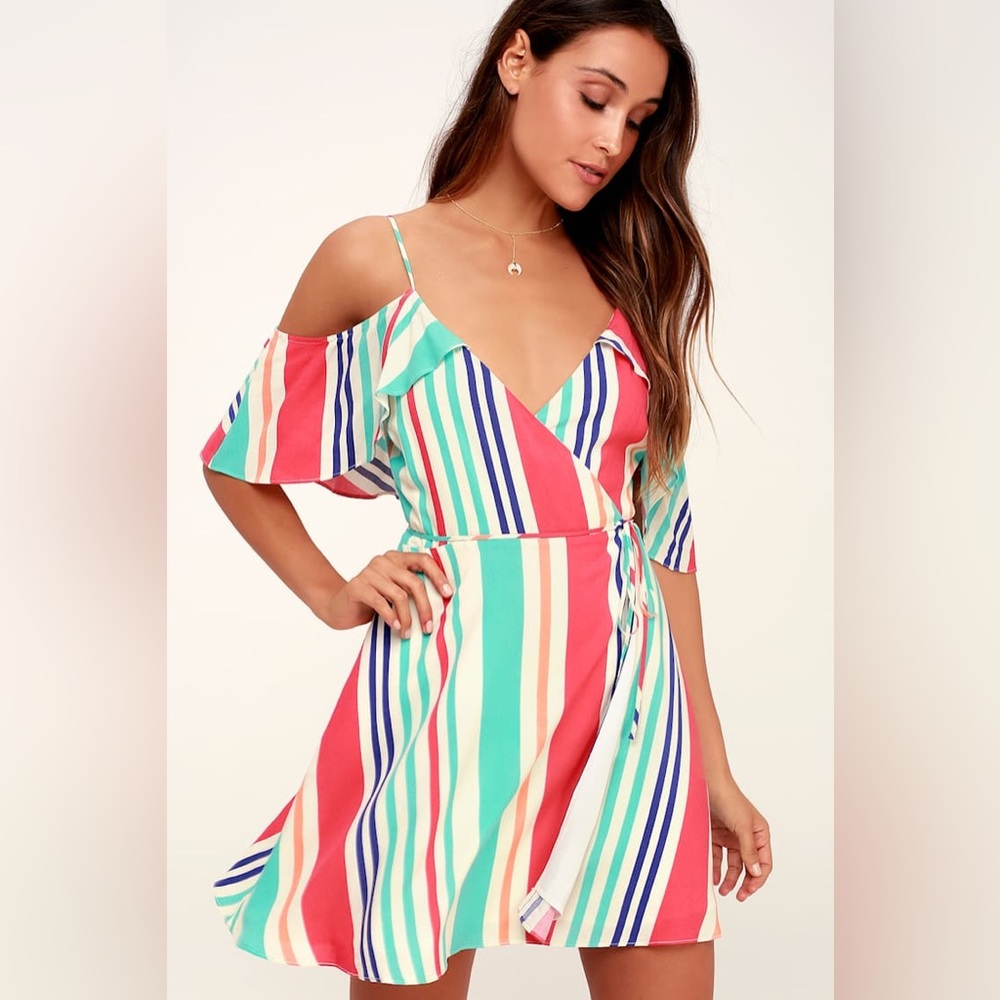 Lulu's Multicolor Striped Off-Shoulder Dress